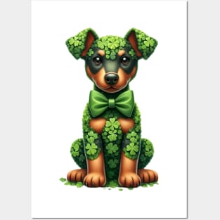 Clover Doberman Pinscher Dog St Patricks Day Posters and Art